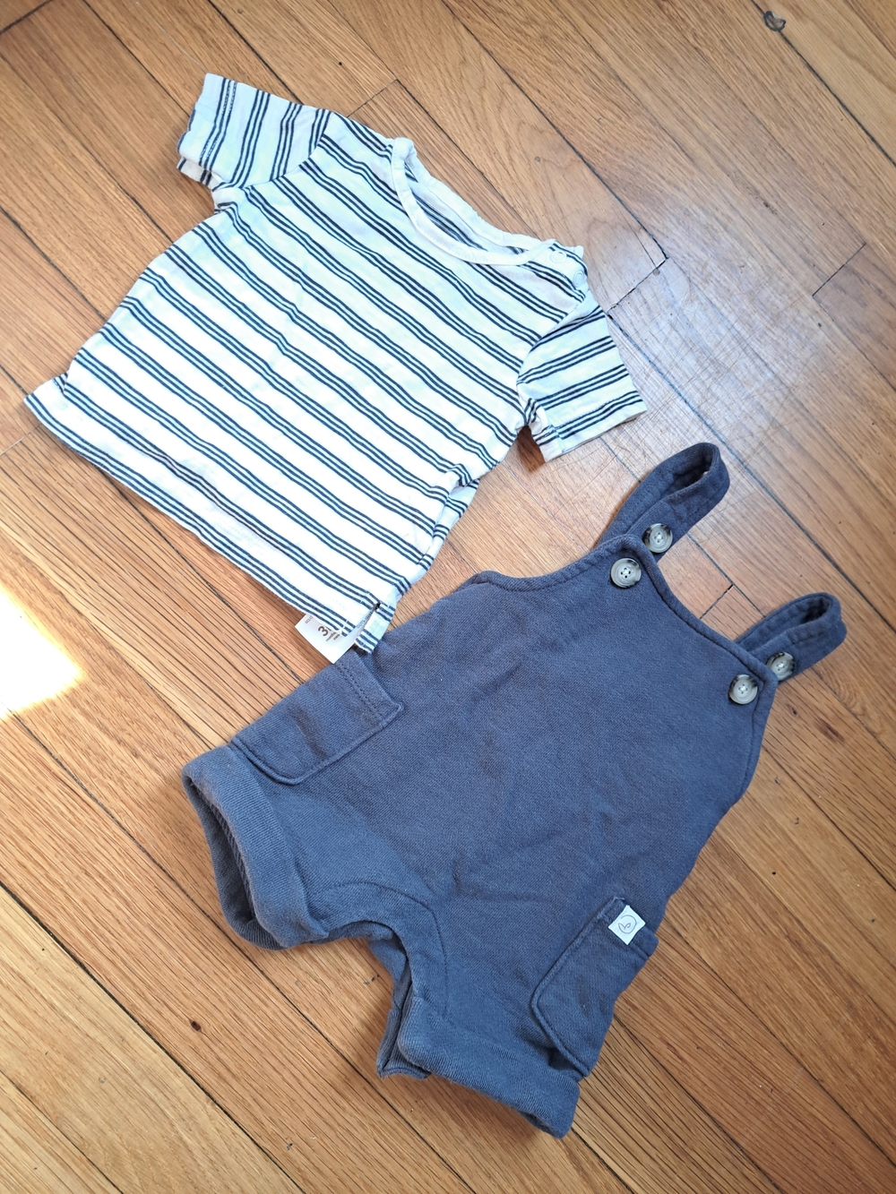 Striped Tee and Navy Knit Overalls Set for Kids
